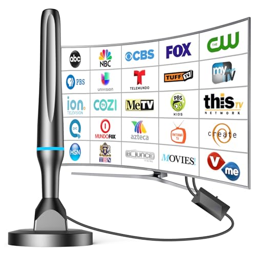 Digital TV Antenna for Smart Tv Indoor, 360 Reception Digital HDTV Antenna for Local Channels, Supports 1080P and 4K, Strong Magnetic Base -All TVBlack-Amplifier