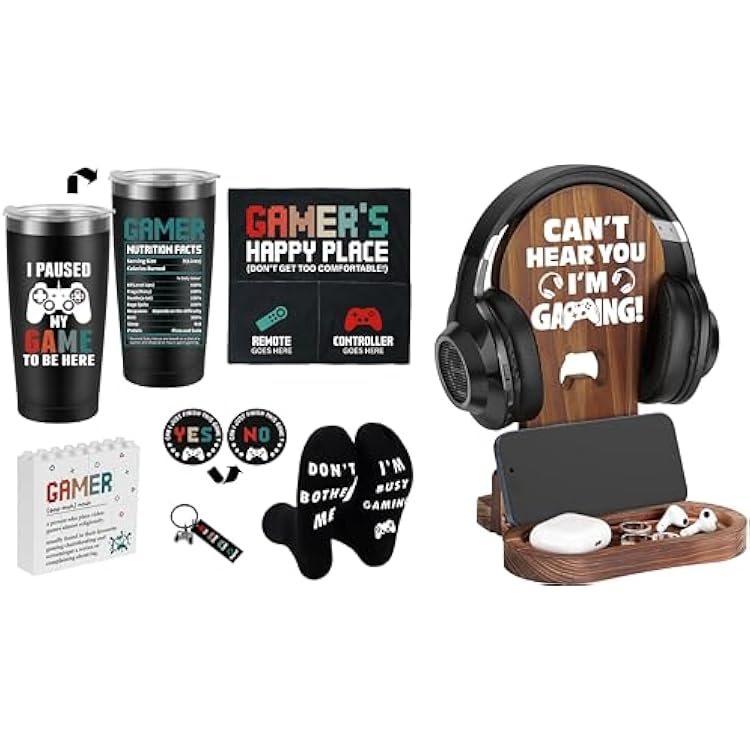 Gamer Gifts for Men Boyfriend Dad Brother, Gaming Accessories for Room, Gaming Stuff for Room, Christmas Gifts for Gamer, Stocking Stuffers for Men - Wooden Gaming Headset Stand  Gamer Gift Box