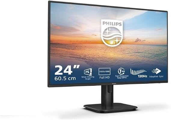 Philips 24E1N1100A - 24 Inch Full HD Monitor Built-in Speaker 1 ms Response Time (1920 x 1080 100 Hz VGA HDMI 1.4) Black