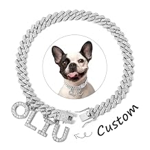 Custom Dog Chain Collar, Diamond Name Letters Cuban Style Pet Necklace with Secure Buckle, Jewelry Accessories for Small Medium Large Dogs Cats(Silver, 16 Inch)