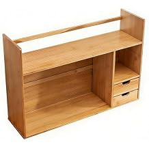 Bamboo Desktop Bookshelf with Drawers,2-Tier Desk Organizer Shelf,Small Desk Hutch with Storage for Office,Dorm,Bedroom,Home,Desk Top Bookshelf with Rounded Corners,22.8"x7.5"x18.1"