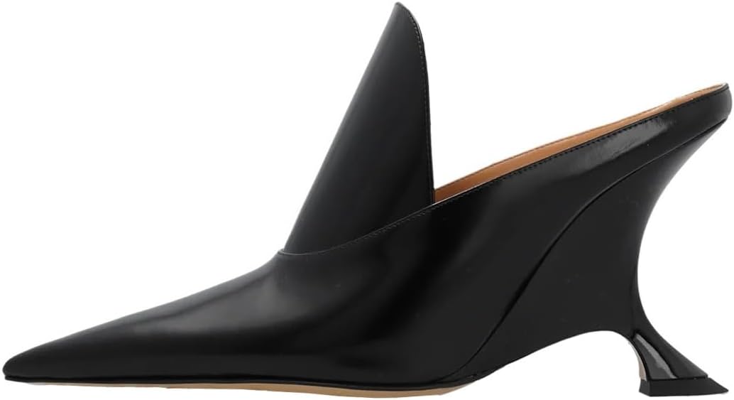 Kluolandi Metallic Heeled Mules for Women Sexy Pointed Closed Toe Slip On Wedge Mule Pumps Heels