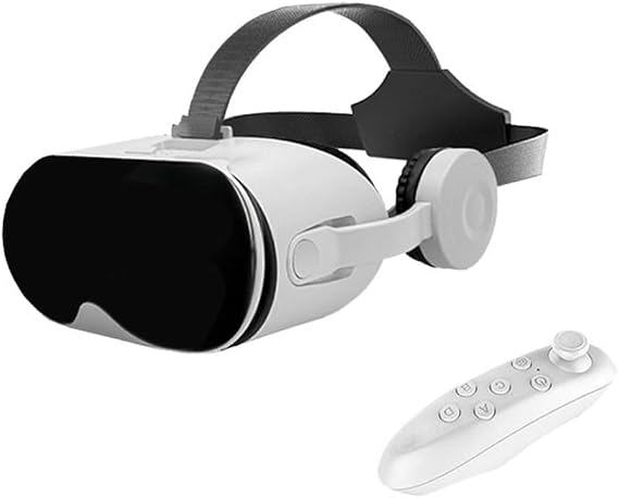 Virtual Reality Headset 3D VR With Built-in Headphones Gaming Controller For iPhone for Android Smartphone Mobile Games Movies(White)