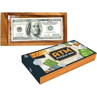 BSIRI Wood ATM Cash Hard Wooden Money Puzzle Box For Cash Gift for Adults Teens Wooden Secret Brain Teaser Boxes with Hidden Compartment Ideal Mystery Giftcard Holder Difficult Puzzles Lock Gifts Card