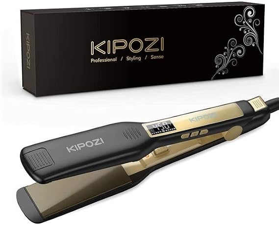 Professional Titanium 1.75Inch Flat Iron Hair Straightener & 2-in-1 Hair Styler with Digital LCD Display, Dual Voltage Instant Heating for Professional Straightening and Curling. (Black)