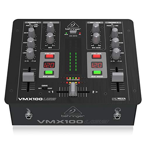 Behringer Pro Mixer VMX100USB Professional 2-Channel DJ Mixer with USBAudio Interface