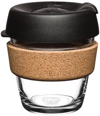 KeepCup Reusable Coffee Cup - Brew Tempered Glass and Natural Cork, XS 6oz/177ml - Black