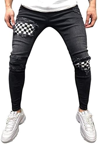 Andongnywell Mens Ripped Slim Fit Skinny Destroyed Tapered Leg Jeans with Zipper Distressed Denim Pants