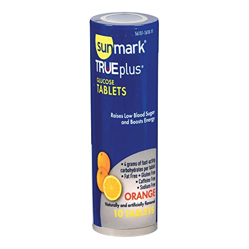 Sunmark TRUEplus Glucose Tablets, Chewable, Fat-Free, Gluten-Free and Caffeine-Free, Orange, 60 Count