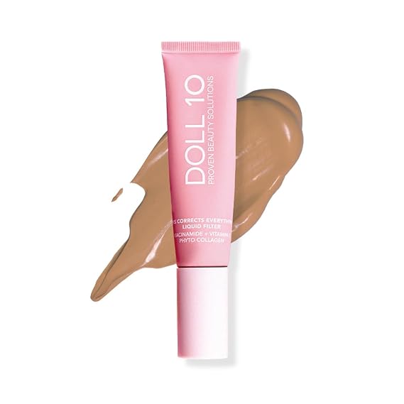 Doll 10 TCE Liquid Filter CC Cream - Liquid Foundation - Lightweight Tinted Moisturizer & Skin Tint - Blurs Pores & Fine Lines - Vegan - Clean Makeup - [Tan] - 30 Day Supply