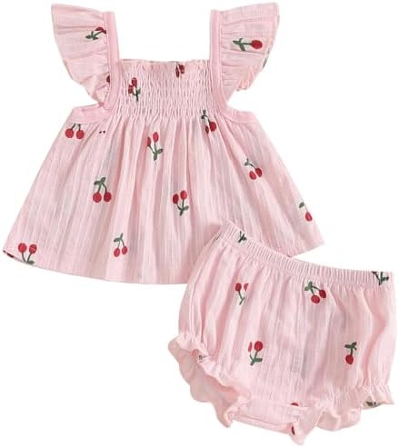 Mubineo Baby Girl Summer Clothes Cute Ruffle Tops Dress Shorts Outfits Set Infant Toddler Shrit Bloomers Princess Outfit