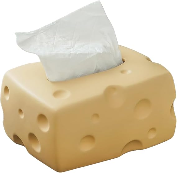 Cheese-Themed Ceramic Tissue Box Cover for Small Tissues, Rectangular Home Decor (7.87"x6.3"x3.94") - for Kitchen, Bedroom, Living Room