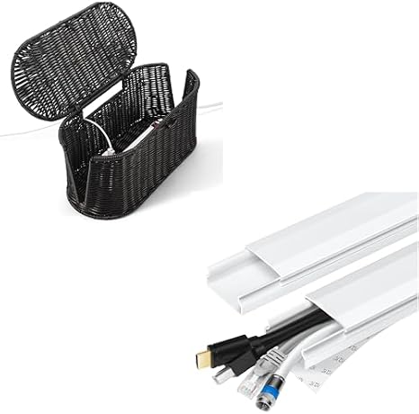 Handwoven Rattan Style Cable Management Box & TV Cable Hider - 62.8in PVC Cord Hider Cable Management Wall White