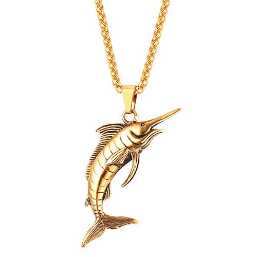 U7 Stainless Steel Shark Necklaces,18K Gold Plated DolphinSwordfishShark Pendant Necklace,Punk Mens Jewelry