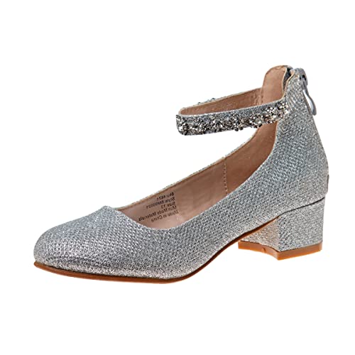 Badgley Mischka Girls Dress Block Medium Heel Party Pumps Closed Toe Ankle Strap High Heels for Girl - BlackSilverChampagneRose Gold Sizes 11-13 Little KidSizes 1-5 Big Kid
