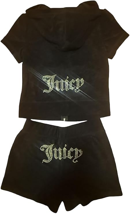 Juicy Couture Tracksuit Terry Short Sleeve Jacket and Shorts Set Medium Liquorice
