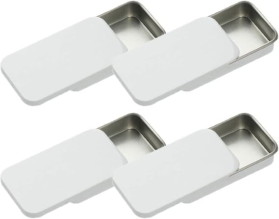 Metal Empty Slide Top Tin Container Rectangle Tin Box Storage Organizer Tin Candle Candy Pill Jewelry 50*25*10mm 4pcs White