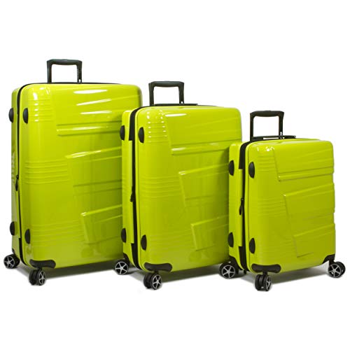 Dejuno Lumos New Generation Hardside Expandable Spinner Luggage, Lime, 3-Piece Set