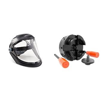 JACKSON SAFETY Lightweight MAXVIEW Premium Face Shield with 370 Speed Dial Ratcheting Headgear Anti Fog Coating & WEN LA4444 4-Inch 4-Jaw Self-Centering Chuck Set with 1-Inch x 8TPI Thread