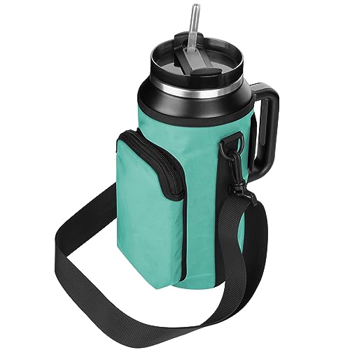 Xxerciz Water Bottle Carrier Bag for Stanley 64oz Tumbler with Handle, Water Bottle Holder with Adjustable Strap, Bottle Sling Sleeve with Phone Pouch, Stanley Cup Accessories for Walking Hiking