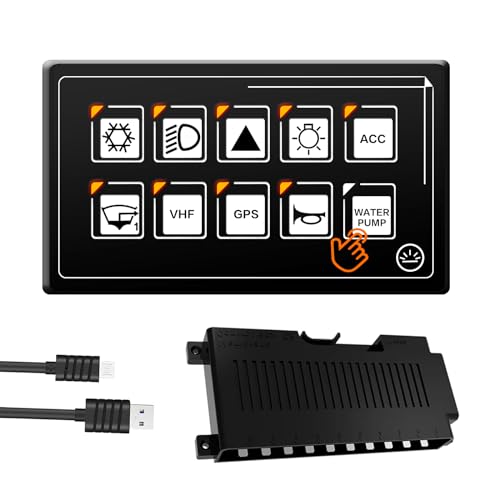 10P Membrane Control Switch Panel with Bluetooth APP Control Built-in PPTC Waterproof Programmable Momentary Button Switch with Backlight LED Module for Auto RV Boat
