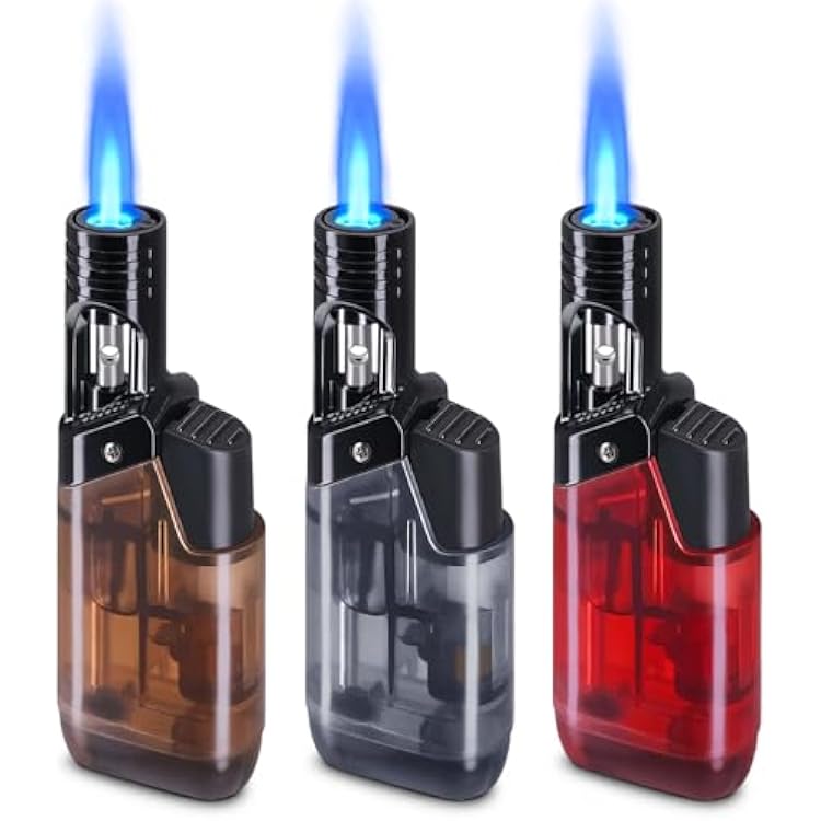 3 Pack Torch Lighter Mini Refillable Butane Lighters Utility Lighter Long Wand Pocket Lighter Windproof Gas Lighter Jet Flame Multi-Purpose for Candle Camping BBQ GrillNo Fuel Assorted Colors