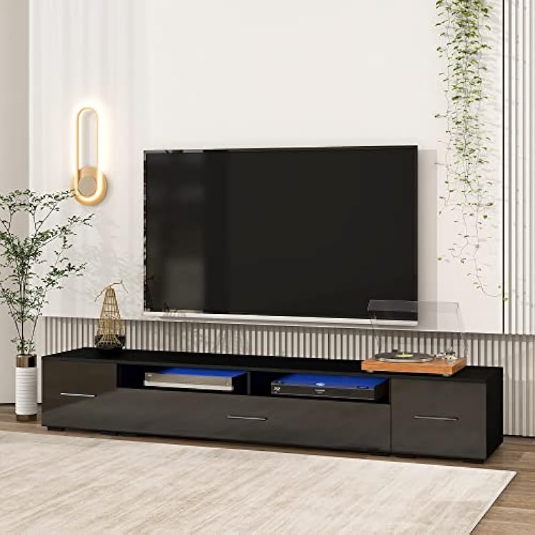 Black TV Stand for 90 Inch TV, Long Entertainment Center for 80 85 85 90 Inch TV Stand with Storage, Black TV Console 80 85 85 90 Inch TV Stands for Living Room, 90 TV Stand 90 Inch TV Table