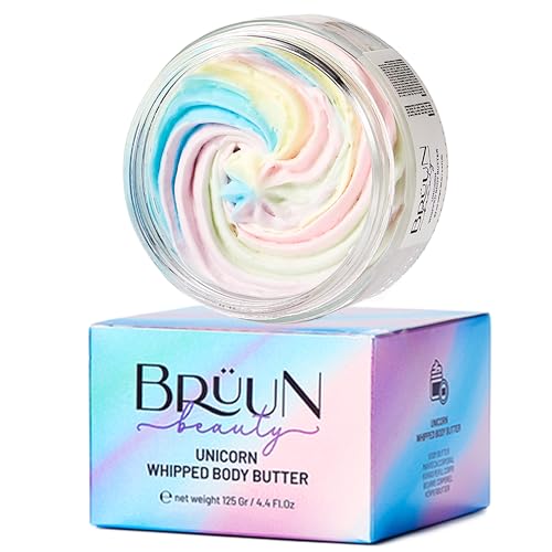 BRUUN Beauty Unicorn fruit Whipped Body Butter A 4.4 oz Organic Body Moisture Shea Butter Jar for Face and Body Skin Care with Cocoa Butter and Jojoba Oil for Women and Men