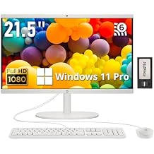 HP 21.5" FHD All-in-One Desktop, Intel Celeron J4025, 8GB RAM, 288GB Storage (128GB SSD + 160GB Docking Station Set), WiFi 6, Windows 11 Pro, Wired Keyboard, Wired Mouse, Cashmere White