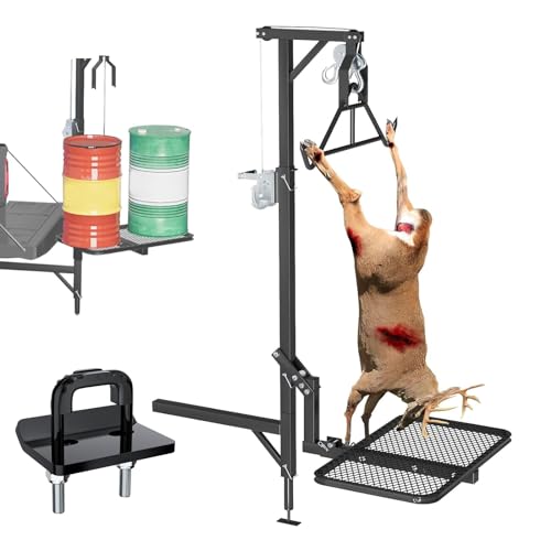 Truck Hitch Game Hunting Hoist with Lifting System - for 2 Receiver Hitch, 360 Swivel Hitch Crane & Lift with 2 Hitch Black Hitch Tightener - Anti Rattle Clamp