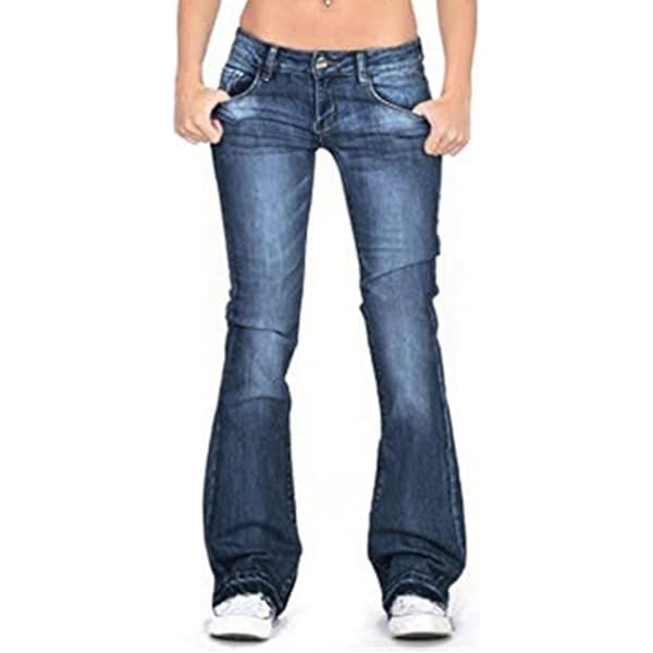 Skinny Flare Jeans Womens Fashion Denim Pants Bootcut Bell Bottom Stretch Pants Women Jeans Low Rise Jeans Color: Dark Blue, Size: M