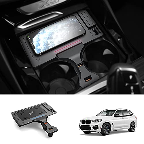 FIILINES Wireless Car Charger Compatible with 2018-2023 BMW X3 G01  2019-2023 BMW X4 Accessories 15W Faster Wireless Smart Phone Charging Pad with USB Port