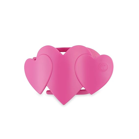TELETIES - Medium Heart to Heart Flat Clip - For Medium-Thick Hair - For Lounging, Travel, Yoga, More- Strong Grip, Bendable Teeth, Comfortable Lay-Back Design- All Hair Textures- Valentines- Pink