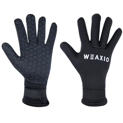 Neoprene Water Gloves 3mm 5mm, Wetsuit Diving Gloves Flexible Anti Slip Five Finger Adjustable Wrist Strap Warm Gloves