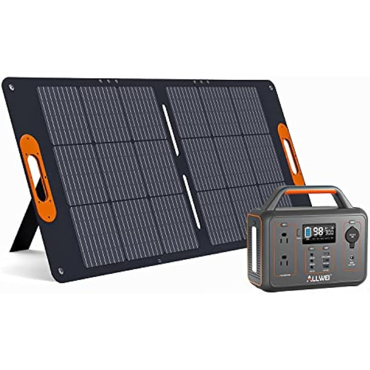 ALLWEI 300W Portable Power Station with 1  100W Solar Panel Included, Solar Generator 280Wh, PD60W USB, DC AC Outlet, Home Battery Backup for Camping Outdoor RV Trip Hunting Blackout CPAP