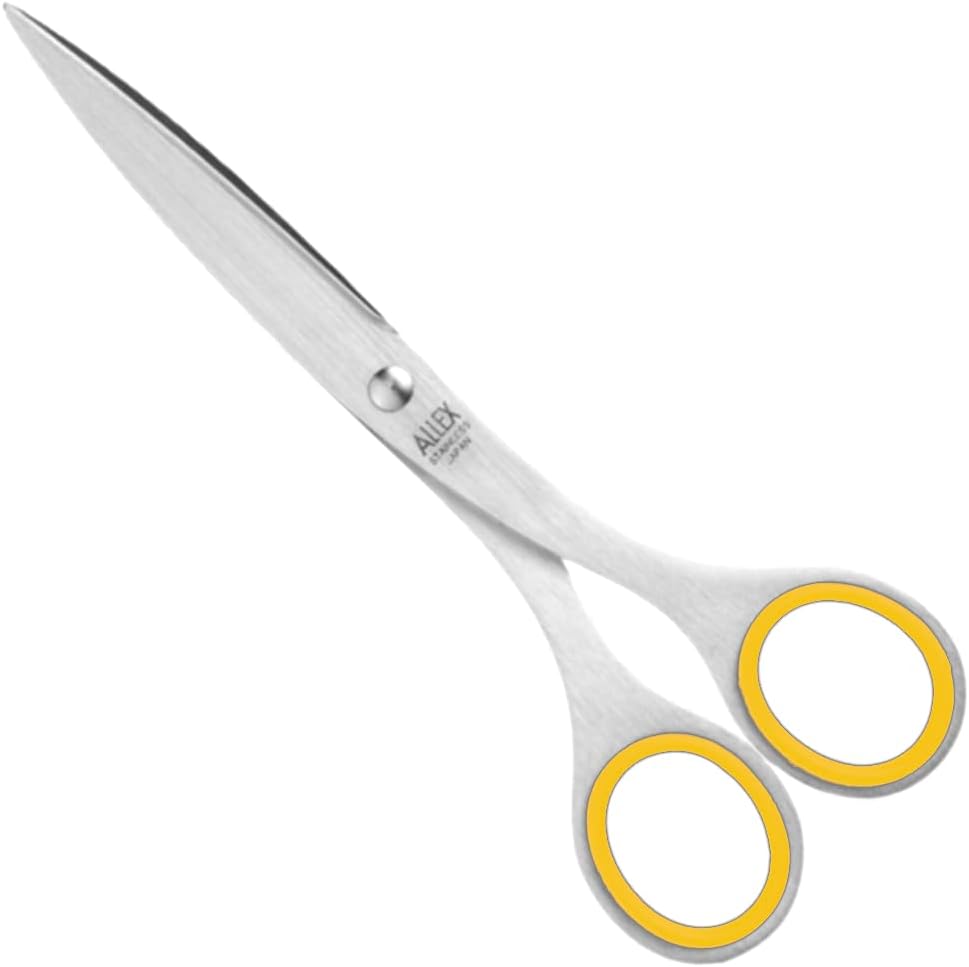 ALLEX Japanese Office Scissors for Desk, Medium 6.5 All Purpose Scissors, Made in JAPAN, All Metal Sharp Japanese Stainless Steel Blade with Non-Slip Soft Ring, Yellow