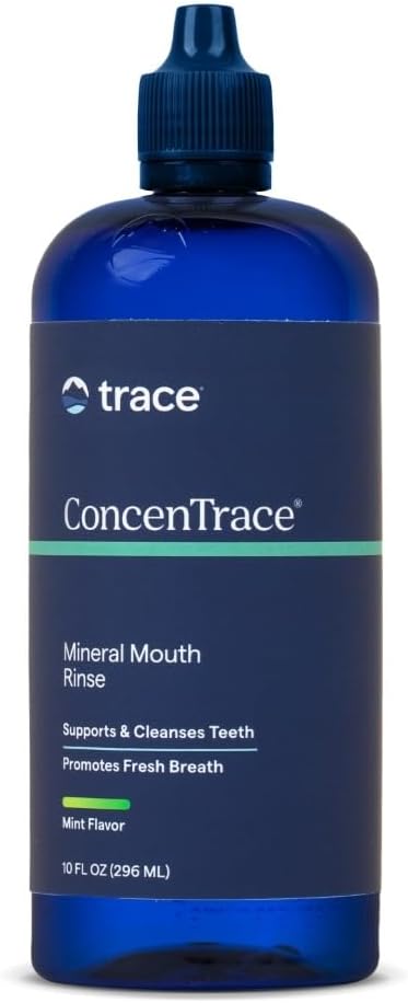 Trace Minerals ConcenTrace Mineral Mouth Rinse - Alcohol-Free Mint Mouthwash for Gum Health & Dental Hygiene - Peppermint Essential Oil for Fresh Breath - Gluten-Free & Vegan - 10 fl oz (15 Servings)