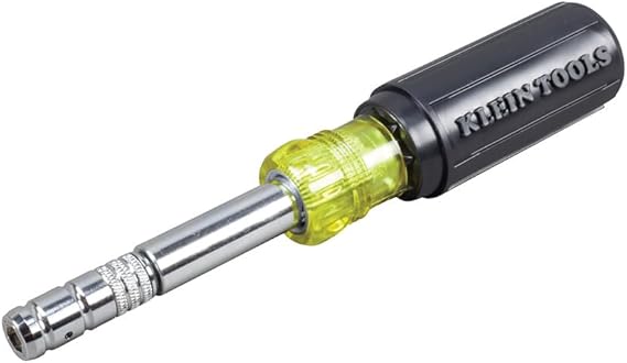 Klein Tools 32596 Multi-Bit Screwdriver/Nut Driver, Magnetic 8-in-1 HVAC Slide Drive Tool with Hex, Phillips, Schrader Bits, Nut Drivers