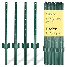 Metal Fence Posts, 16 Pack of Splicing 6 FT Green Heavy Duty U Posts, No Dig T Posts for Fences Wire Mesh, Perfect for Temporary Fencing, Electric Fence Wire, Corner Anchor