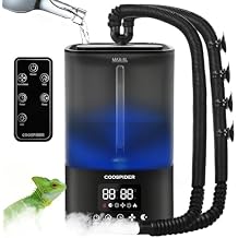 Coospider Reptile Fogger Humidifier, Automatic Humidifiers for Reptiles Tank, Terrarium Humidifiers with Dual Hose Timer Humidity Control, Reptile Mister for Amphibians Herps Vivarium (5L/1.32Gallon)