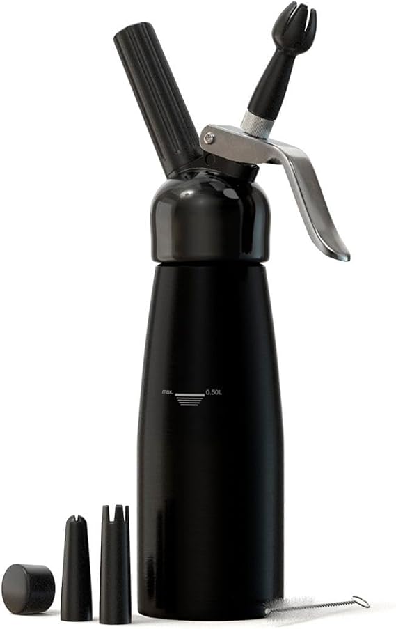 Professional Cream Whipper 500ml Aluminum Cream Dispenser with Silicone Grip Durable Cream Maker with 6 Decorating Nozzles & 2 Cleaning Brushes