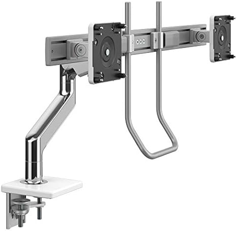 Humanscale M10 Adjustable Heavy Duty Dual Monitor Arm with Crossbar Handle and Angled/Dynamic Links - Two Piece Clamp Mount - Polished Aluminum M10CMWBHW