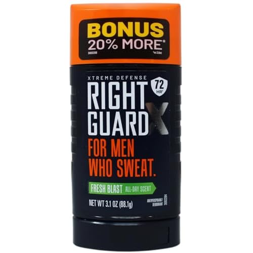 Right Guard Xtreme Defense Antiperspirant & Deodorant for Men Who Sweat, 72 HR, Fresh Blast Scent, 3.1oz