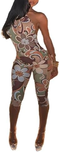 VOIKERDR Sexy Jumpsuits for Women Floral Print Halter Backless Jumpsuits Capri Jumpsuit Boho Outfits