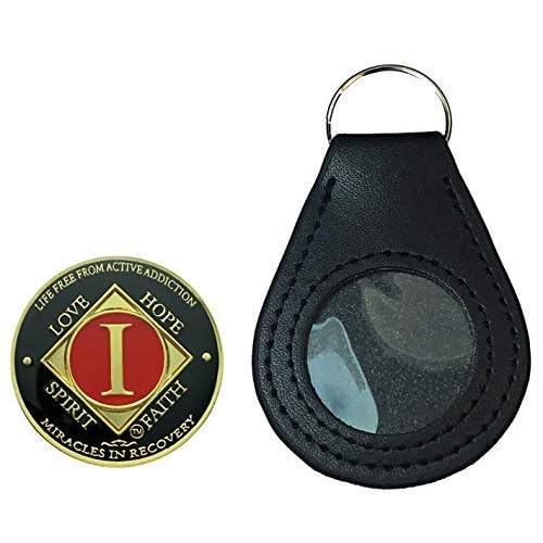 NA 1 Year Medallion And A Vegan Leather Recovery Coin Holder Bundle black