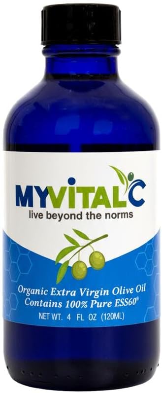 MyVitalC Organic Extra Virgin Olive Oil - Pure ESS60 Antioxidant Supplement - for Anti-Aging, Oxidation, Longevity, Sleep, More Energy - 120ML