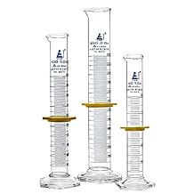 EISCO Premium Graduated Cylinder Set - 50mL, 100mL & 250mL - ASTM, Class A - Protective Collars, Hexagonal Base - Blue Graduations - Borosilicate 3.3 Glass