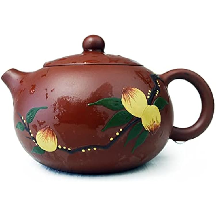 Teapot 6.8oz Chinese Genuine Yixing Clay Tea Xishi Pots Red Coloured Peach Longevity Wishes Red ST