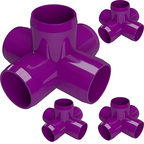 FORMUFIT 1-14 5-Way Cross Furniture Grade PVC Fitting in Purple, Made in USA, UV-Resistant, Impact-Proof, 1.66 Actual Socket Diameter Pack of 4 - F1145WC-PU-4