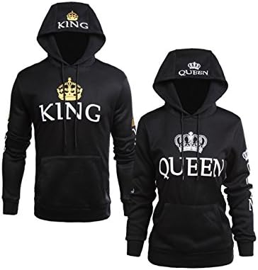 King Queen Hoodies Matching Couple Hoodies Set Hooded Pullover Sweatshirts